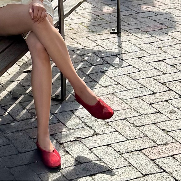 Massimo Dutti Red Mesh Ballet Flats - Picture 4 of 10